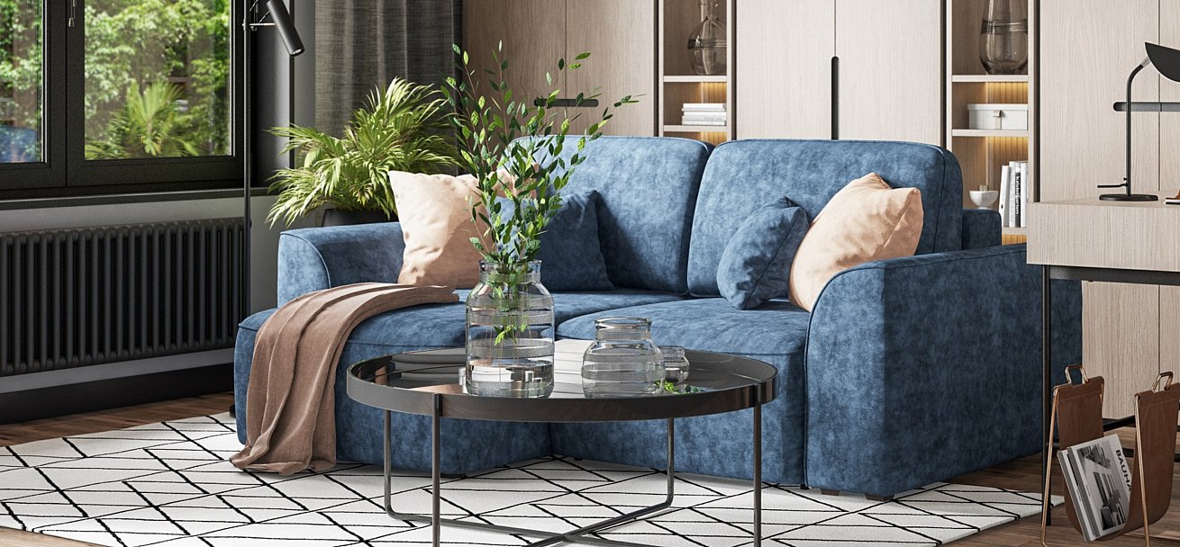 Угловой диван Кинг Модуль велюр Роял синий