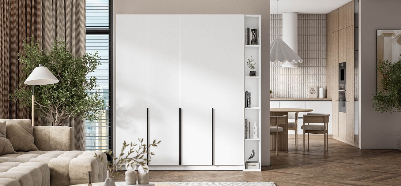 Босс Стандарт 180*220 шкаф распашной 4Д + ящики 01 Белый