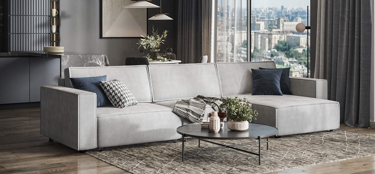 Угловой диван Босс Софт Модуль Макс велюр Монолит сталь