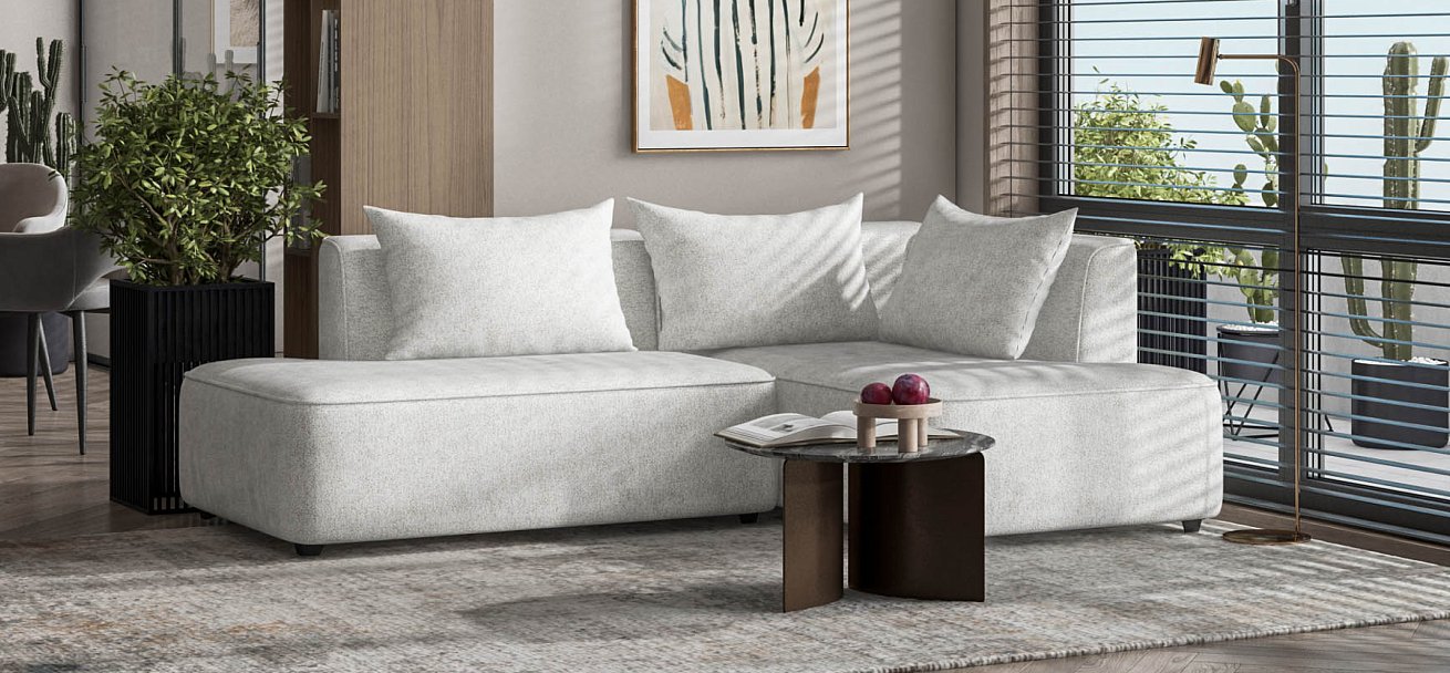 Угловой диван правый Кинг Твин Шенилл Клауд крем