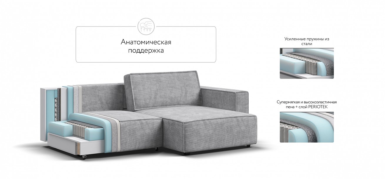 Угловой диван Босс Софт Модуль Вельвет Корд серый