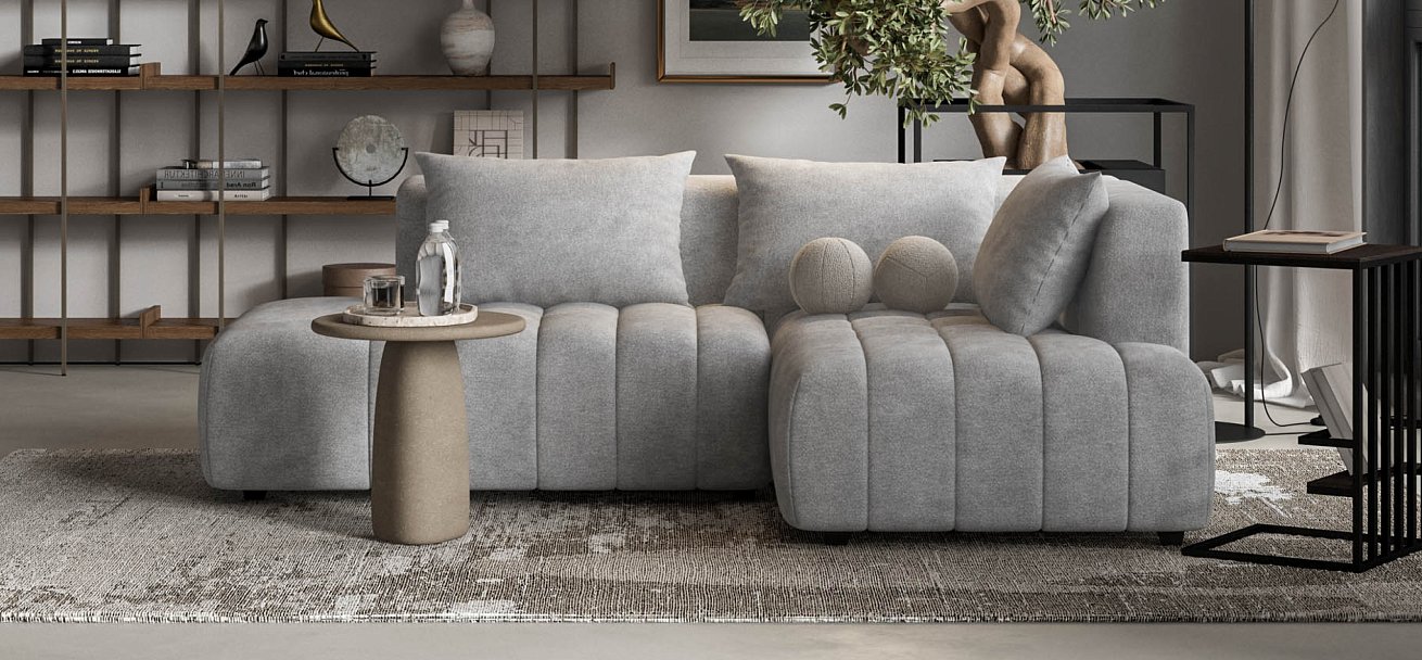 Угловой диван правый Босс Твин Шенилл Клауд серый