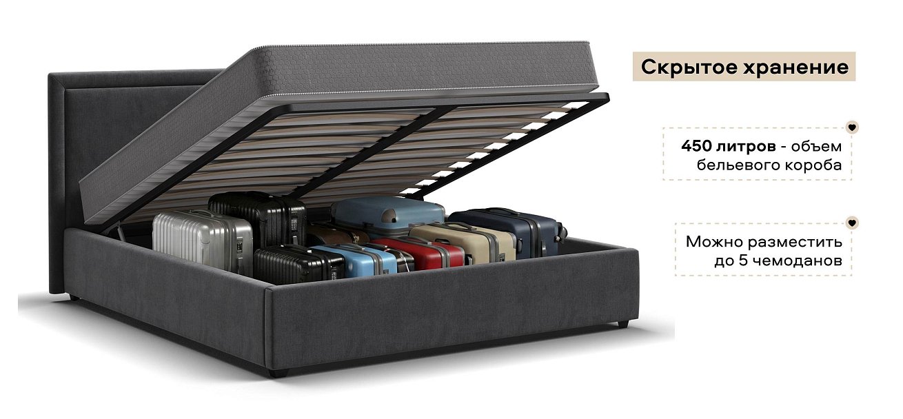 Фрея Кровать+ПМ 160*200 велюр Монолит серый