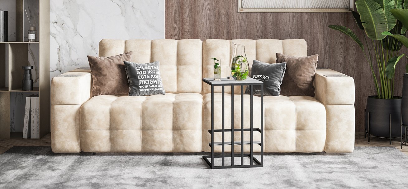Диван Босс ХО велюр Алькантара пепел / Камень