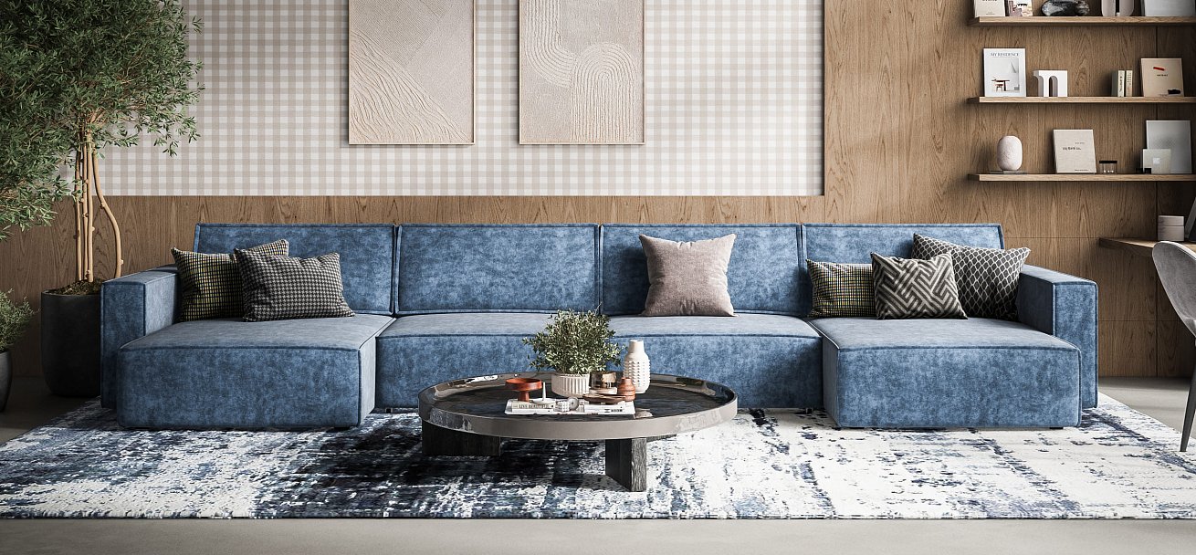 П-образный диван Босс Софт Модуль велюр Роял синий