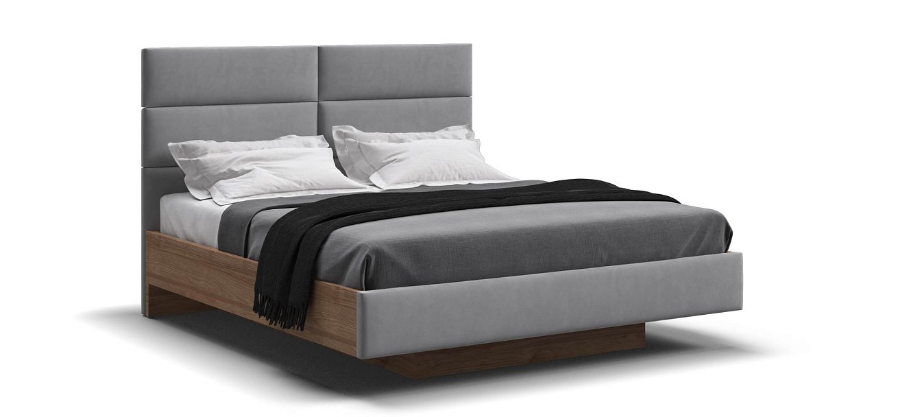 Босс Лофт Кровать+ПМ 160*200 велюр Монолит сталь, Орех селект