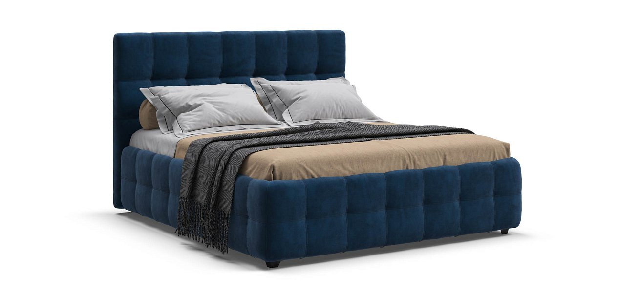 Босс Кровать+ПМ 160*200 велюр Монолит синий