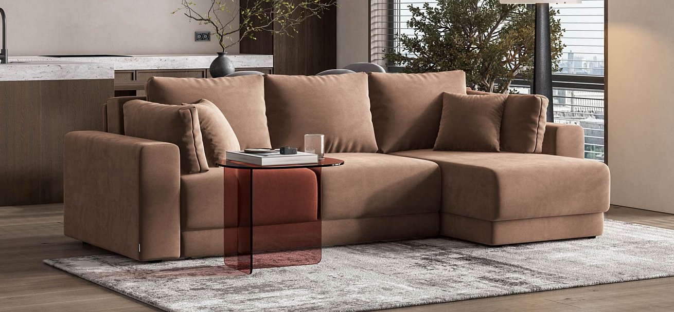 Угловой диван Босс Прайм ХЛ велюр Монолит мокко