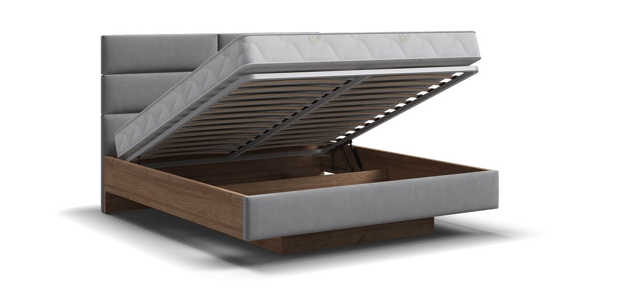 Босс Лофт Кровать+ПМ 160*200 велюр Монолит сталь, Орех селект