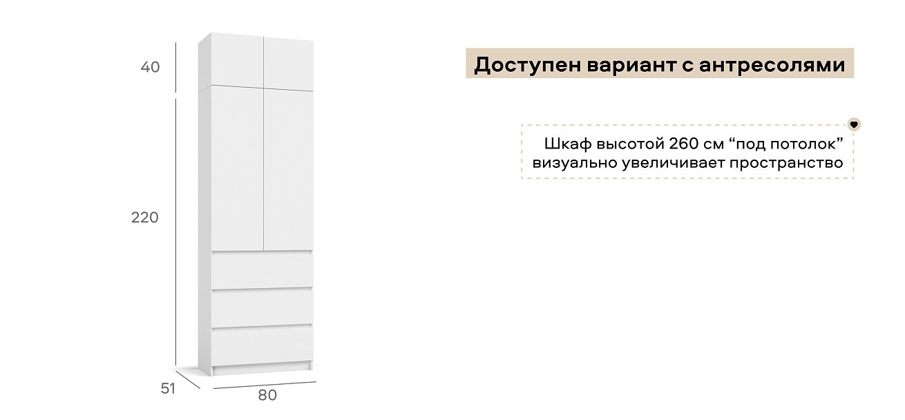 Идея 80 шкаф распашной 2Д+ящики Белый