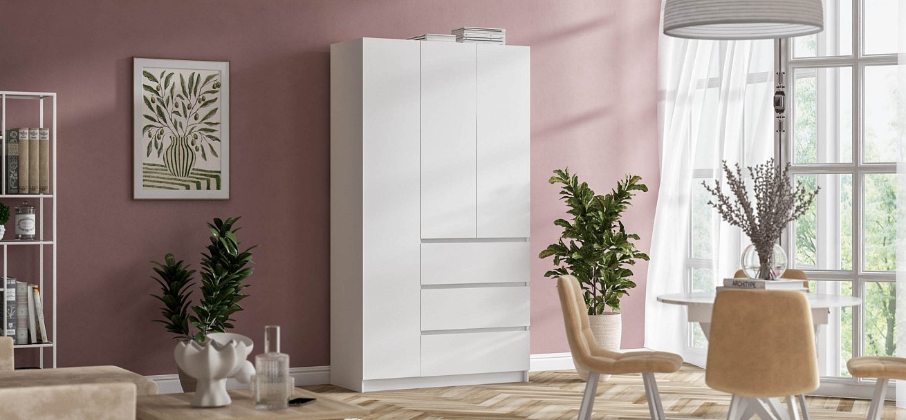 Идея 120 шкаф распашной 3Д+ящики Белый