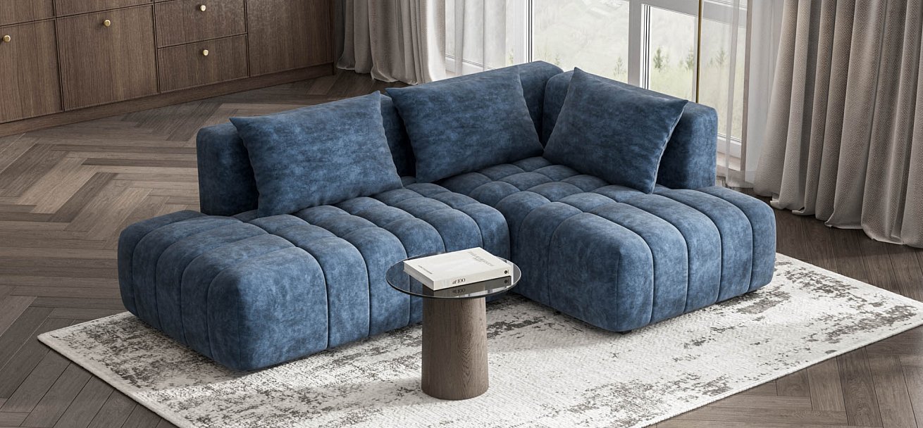 Угловой диван правый Босс Твин Велюр Роял синий