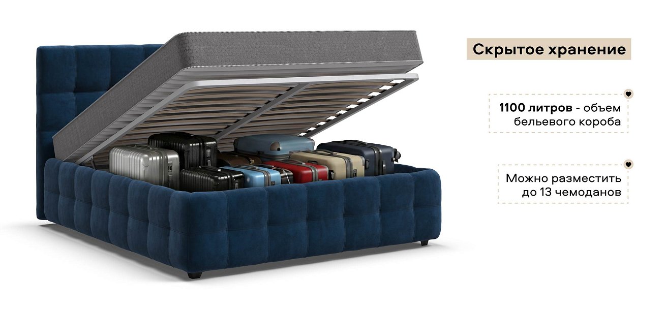 Босс Кровать+ПМ 160*200 велюр Монолит синий