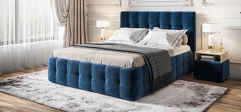 Босс Кровать+ПМ 160*200 велюр Монолит синий 2