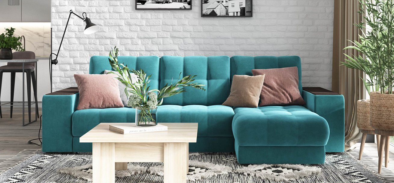 Угловой диван Босс ХЛ велюр Монолит зеленый