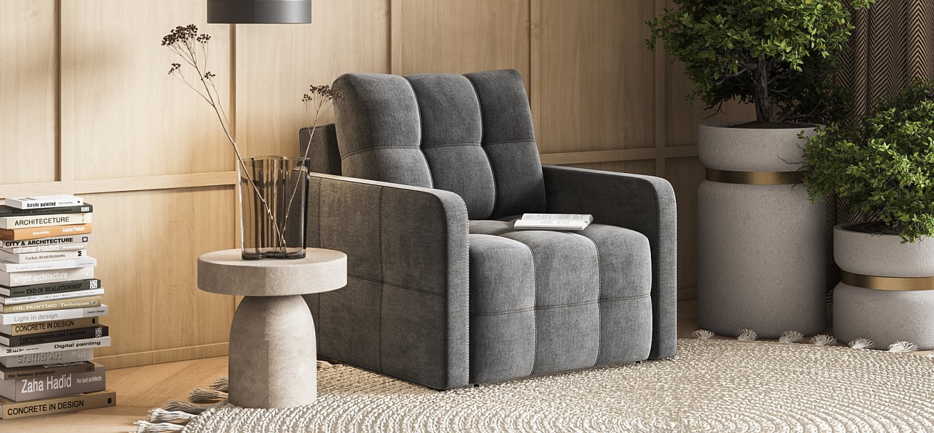 Кресло-кровать Денди Слим велюр Монолит серый