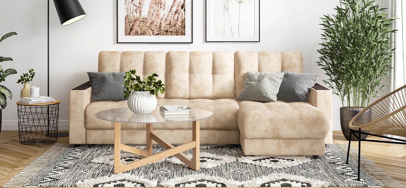 Угловой диван Босс Классик велюр Алькантара пепел