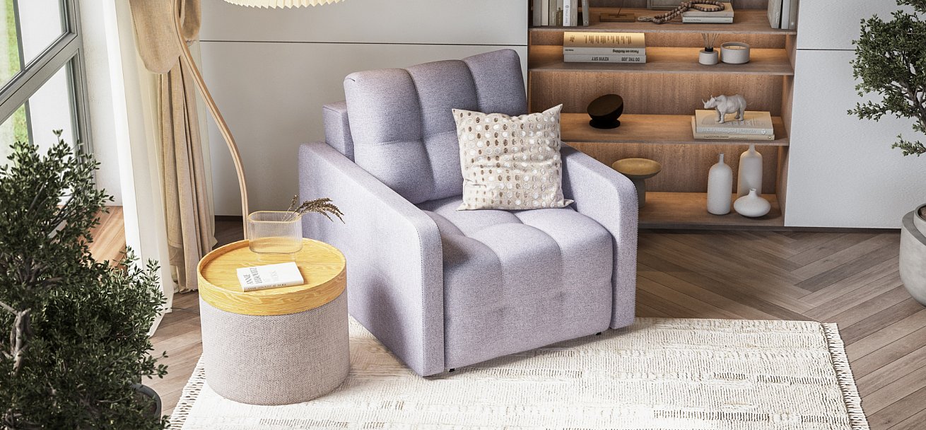 Кресло-кровать Денди Слим Рогожка Мальмо платина