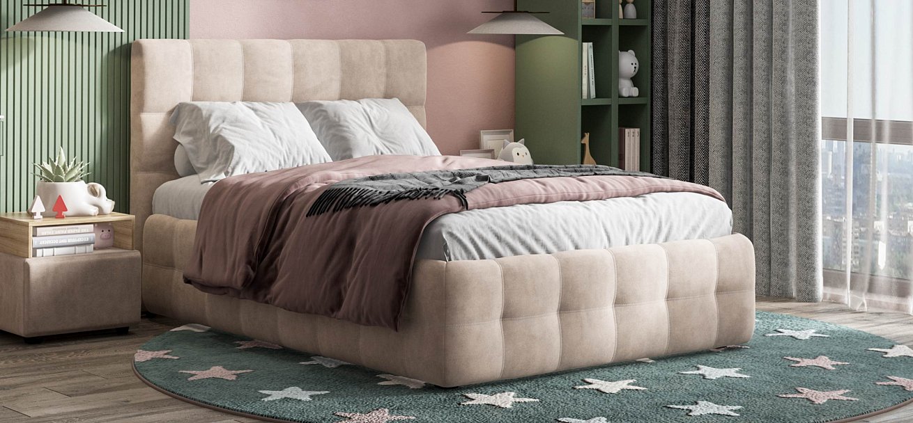 Босс Кровать+ПМ 140*200 Велюр Монолит латте