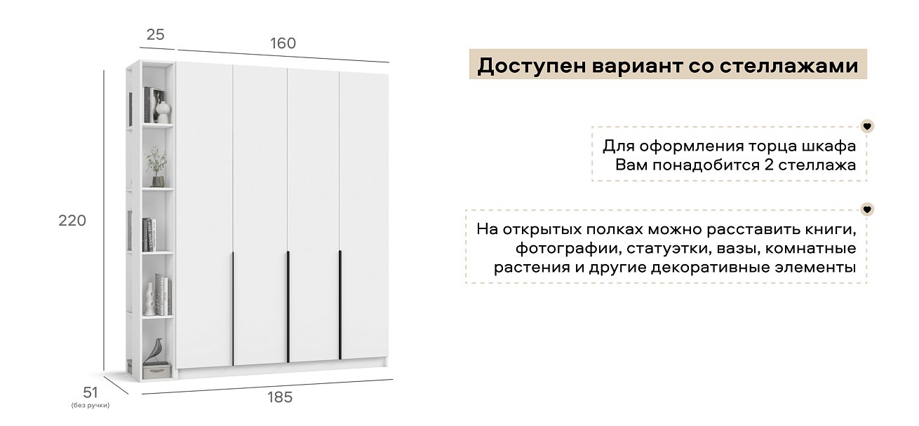Босс Стандарт 160*220 шкаф распашной 4Д + ящики 01 Белый