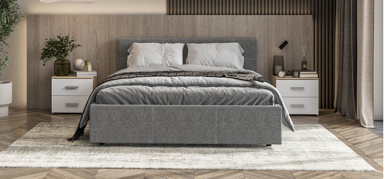 Белла Кровать+ПМ 160*200 Рогожка Мальмо серый