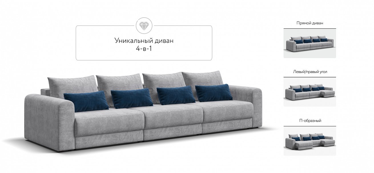 Модульный диван Ричмонд Модуль Макс Вельвет Корд серый