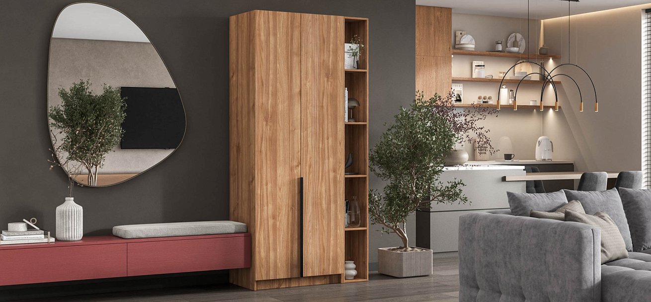 Босс Стандарт 80*220 шкаф распашной 2Д + ящики 01 Орех Селект