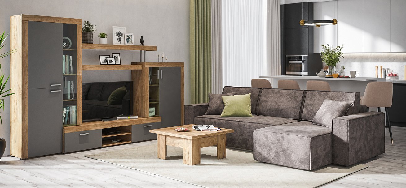 Стенка Монтана Крафт табачный, Серый графит