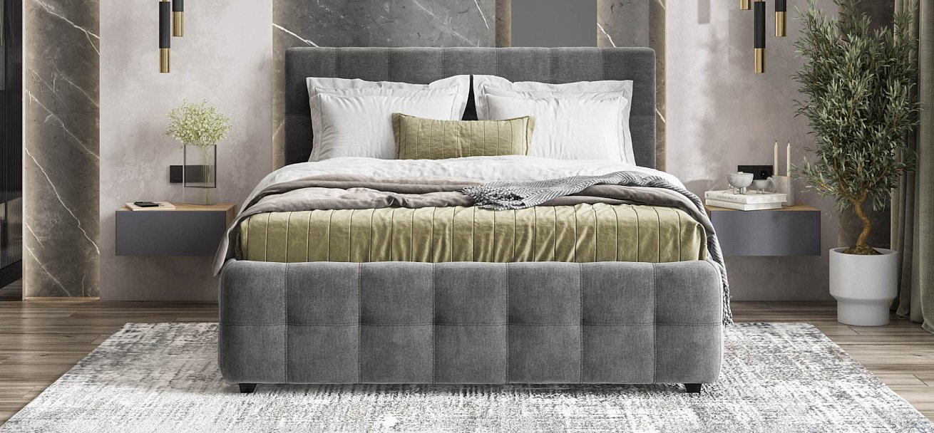 Босс Кровать+ПМ 160*200 велюр Монолит серый