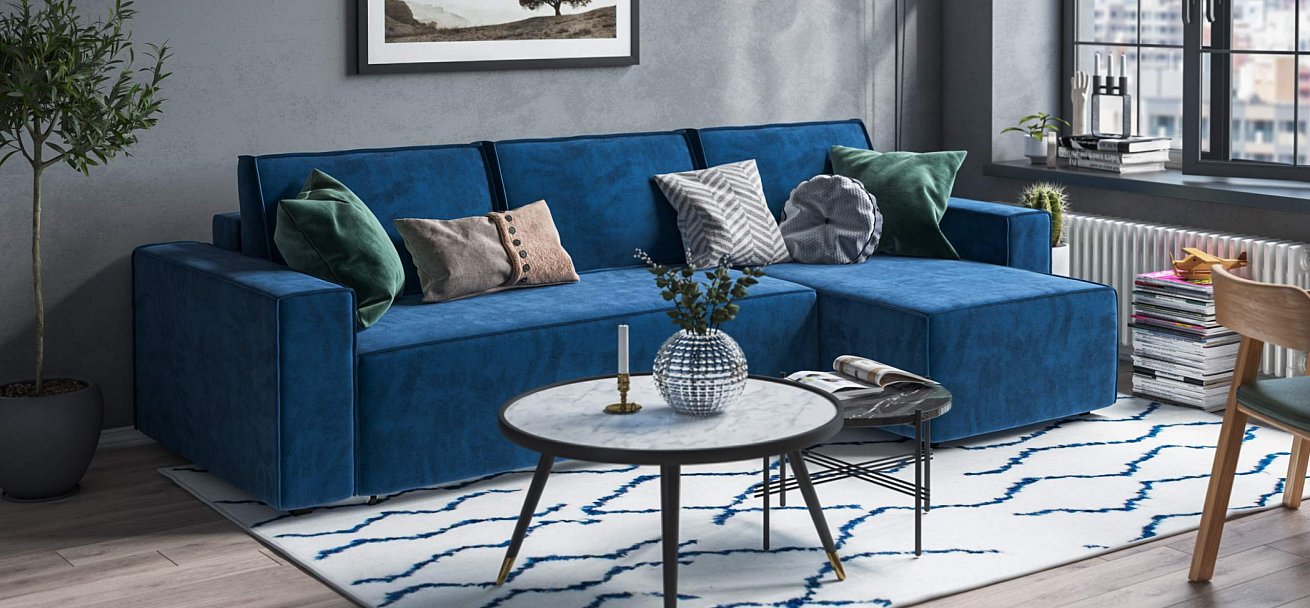 Угловой диван Норд велюр Монолит синий