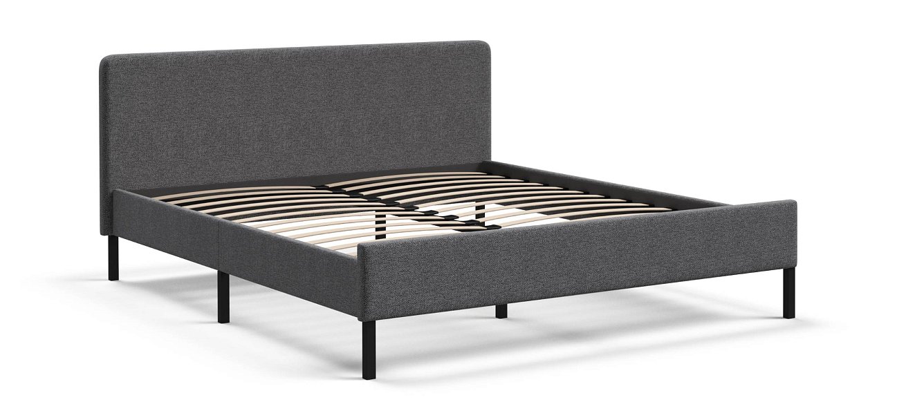 Уна Кровать 160*200Рогожка Мальмо серый, Чёрный