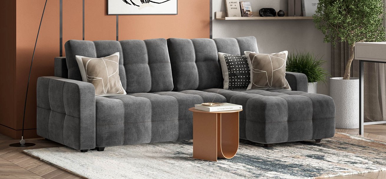 Угловой диван Денди велюр Монолит серый