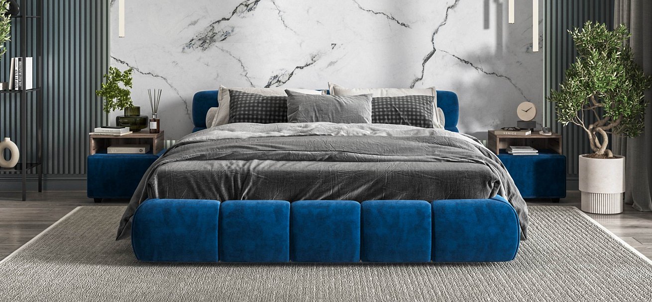 Босс Дрим Кровать+ПМ 160*200 велюр Монолит синий