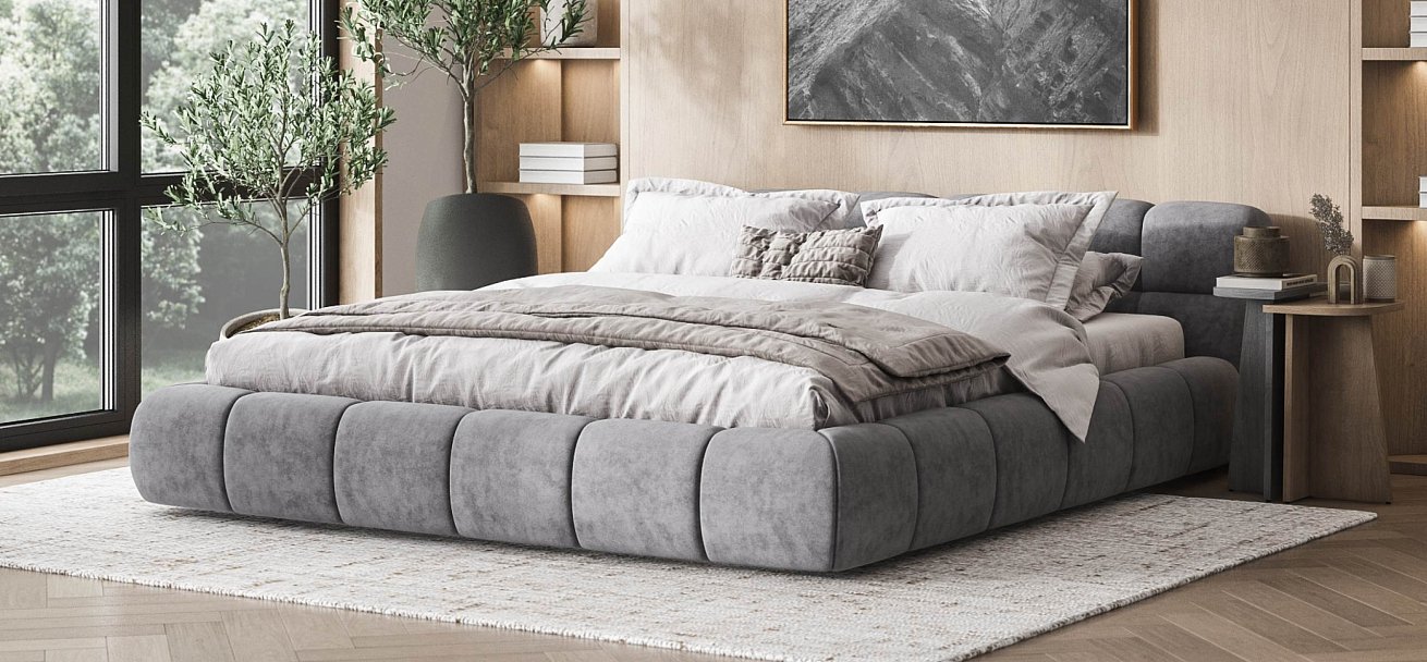 Босс Дрим Кровать+ПМ 180*200 велюр Роял агат