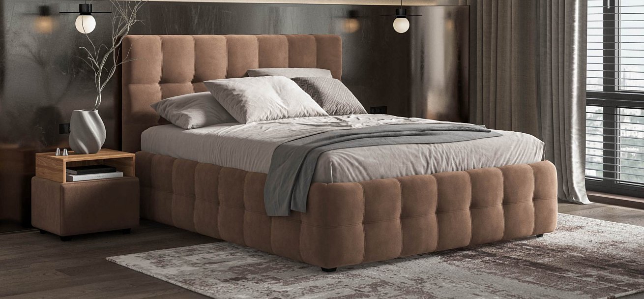 Босс Кровать+ПМ 160*200 велюр Монолит мокко