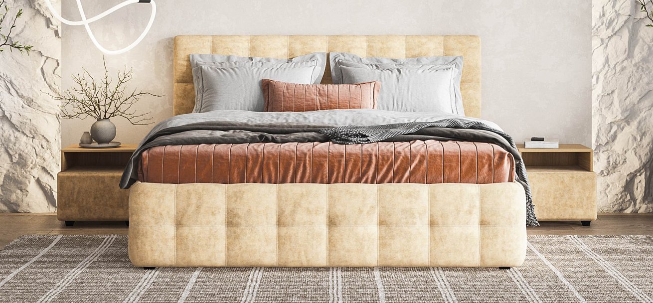 Босс Кровать+ПМ 180*200 велюр Роял шампань