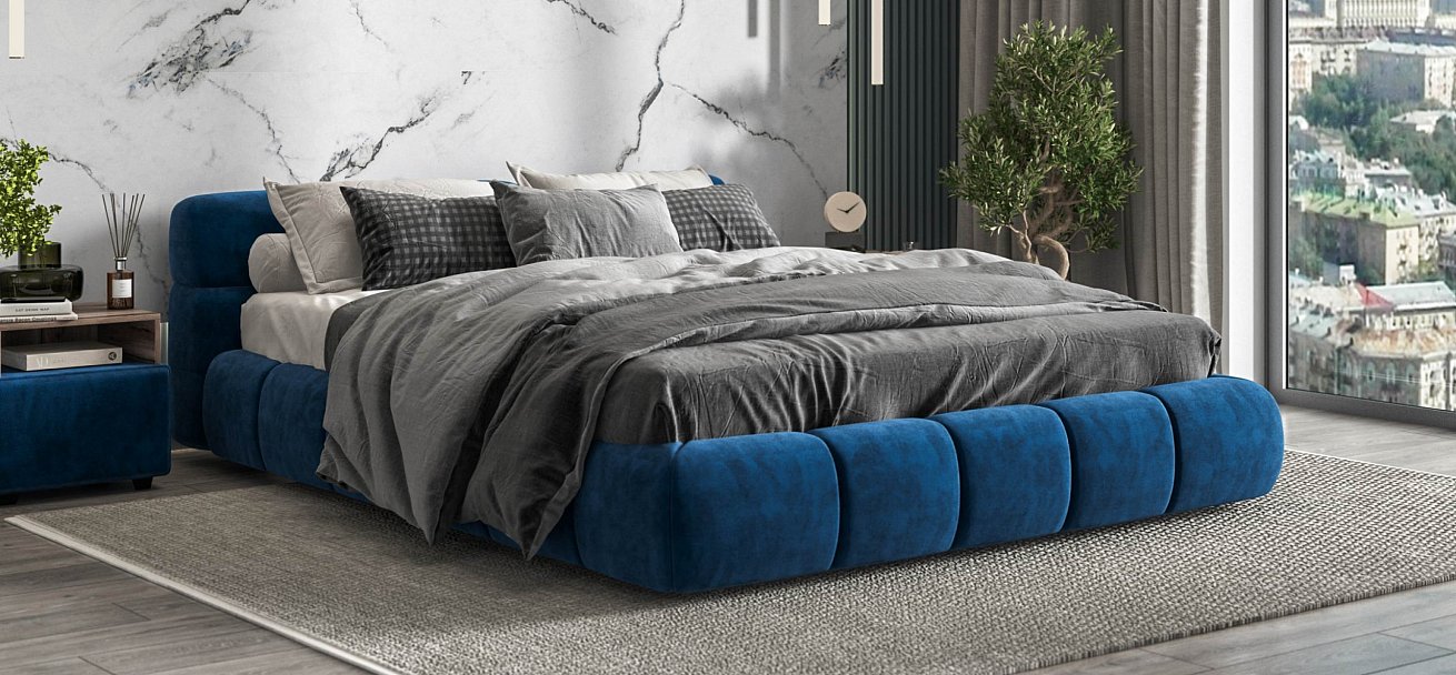 Босс Дрим Кровать+ПМ 160*200 велюр Монолит синий