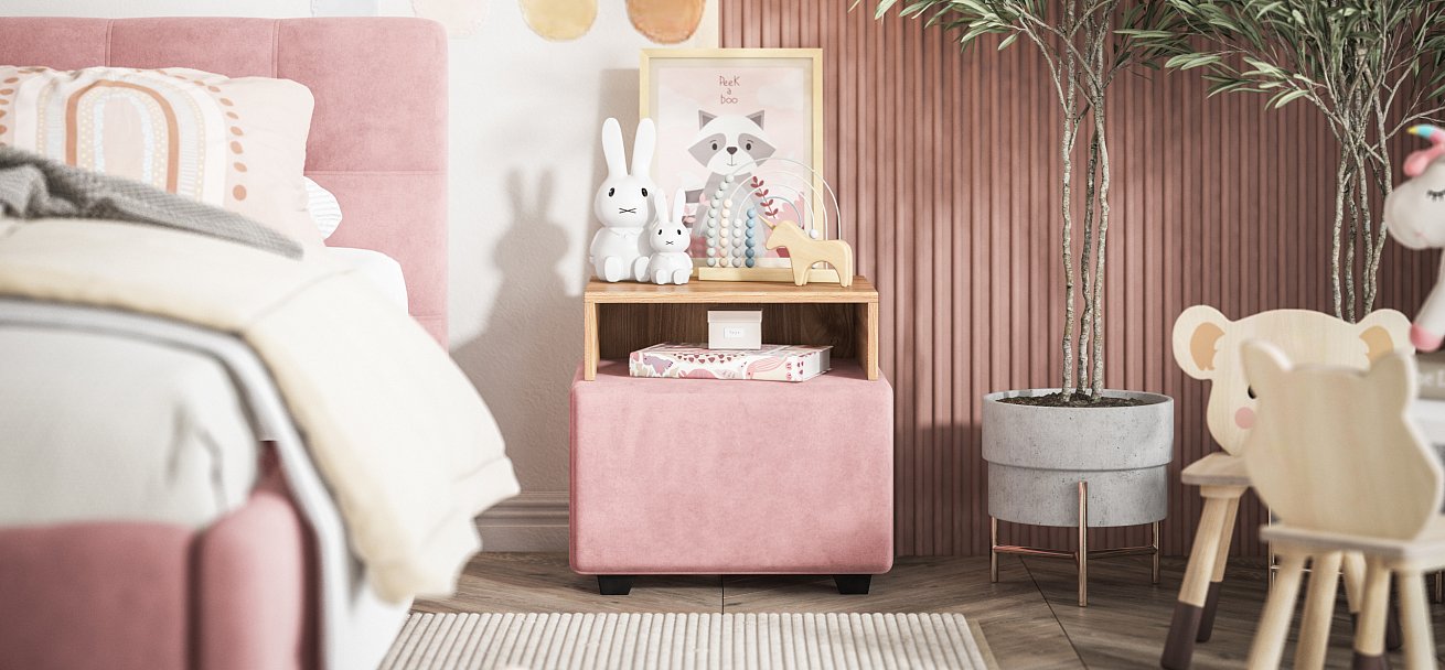 Тумба Босс велюр Монолит розовый, Орех селект