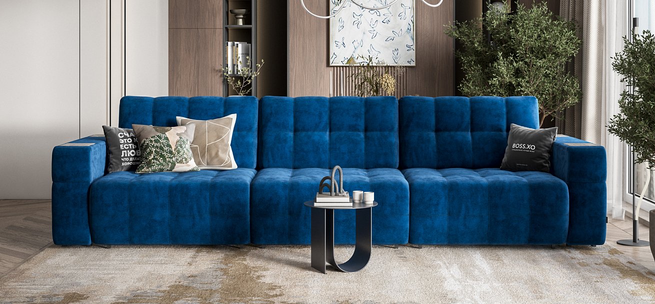 Диван Босс ХО Макс велюр Монолит синий / Камень