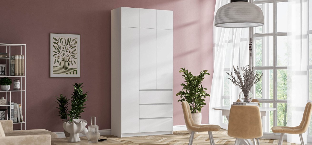 Идея 120 шкаф распашной 3Д+ящики Белый