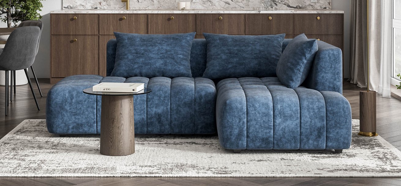 Угловой диван правый Босс Твин Велюр Роял синий