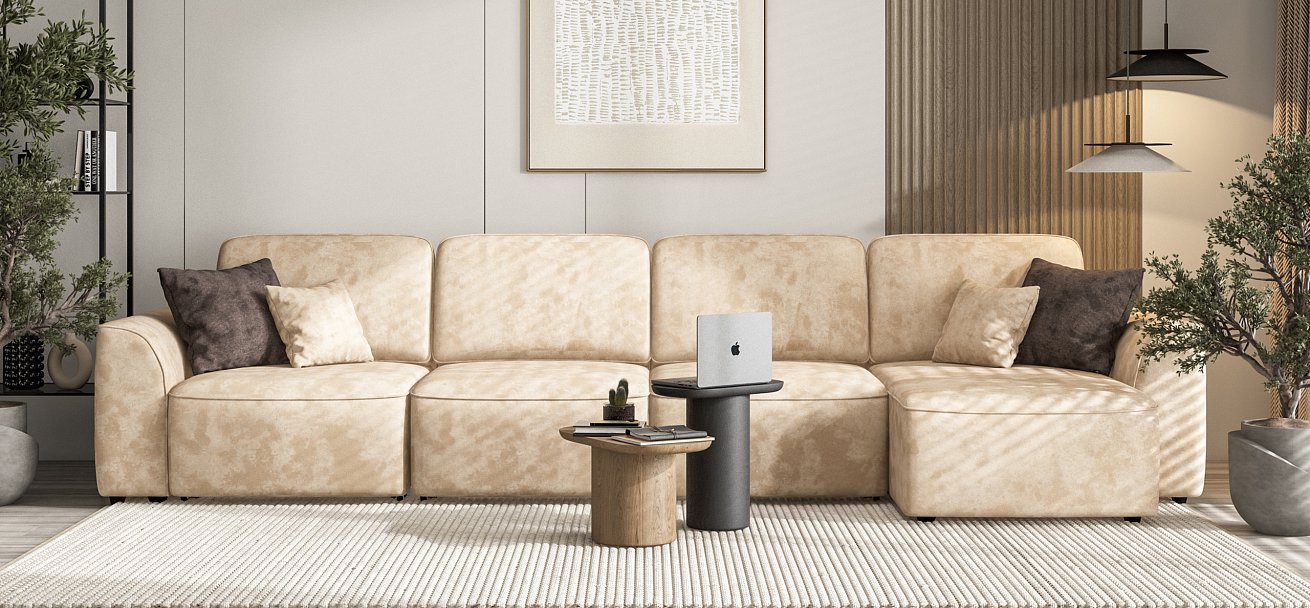 Угловой диван Кинг Модуль Макс велюр Алькантара пепел