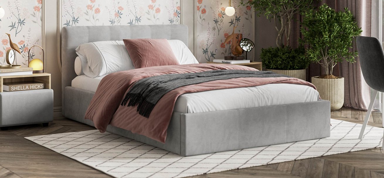 Белла Кровать без ПМ 140*200 велюр Монолит сталь