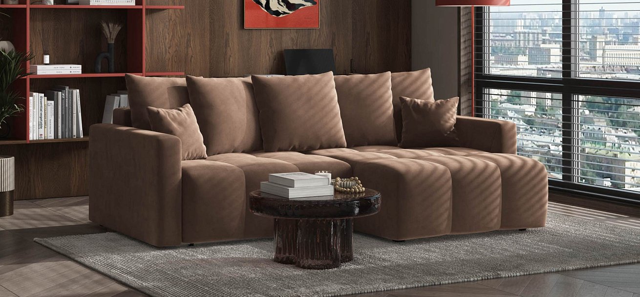 Угловой диван Босс Тренд велюр Монолит мокко