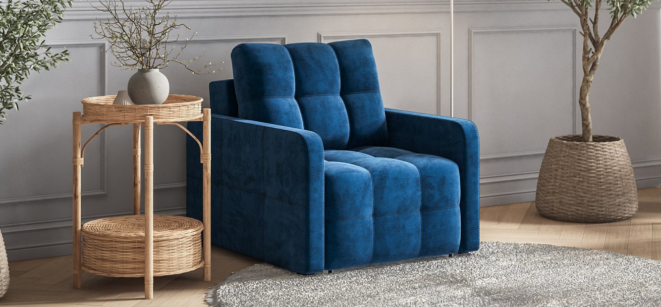 Кресло-кровать Денди Слим велюр Монолит синий