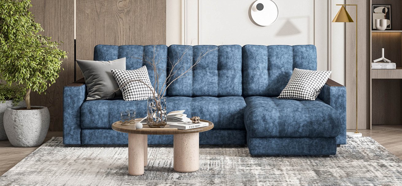 Угловой диван Босс Классик велюр Роял синий