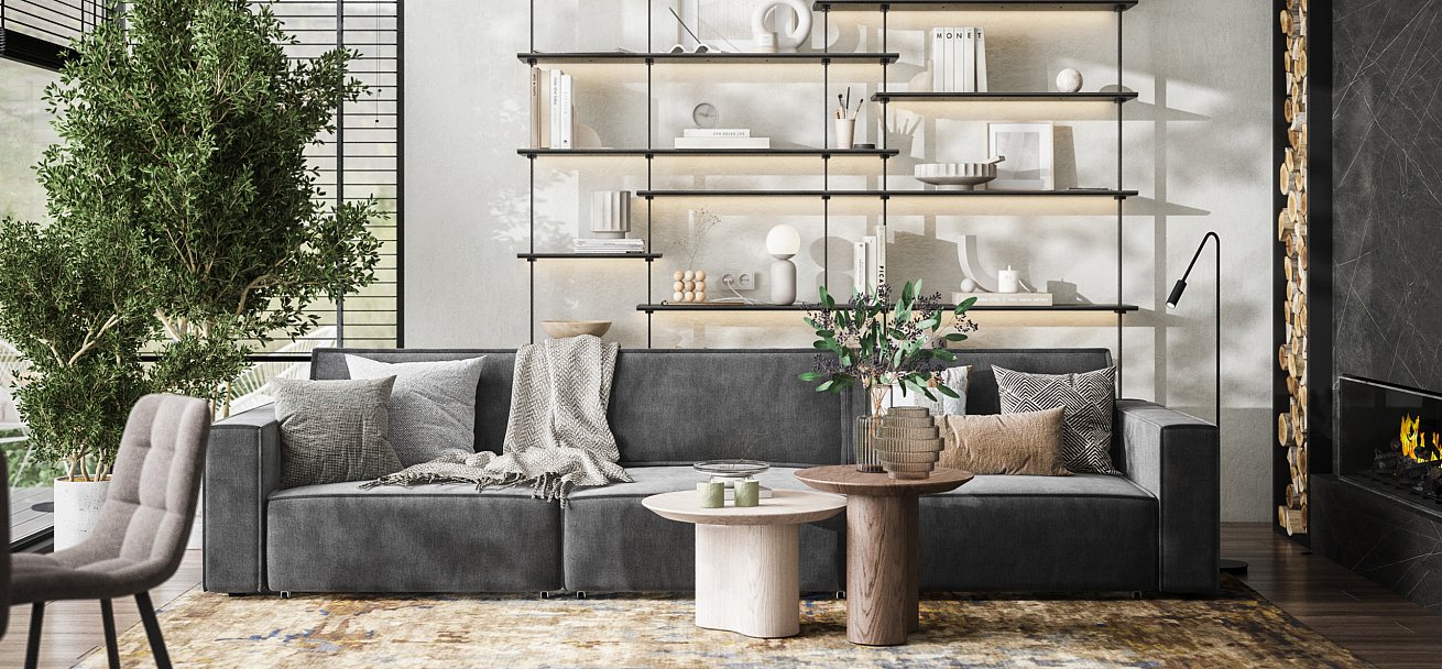 Диван Босс Софт Модуль Макс велюр Монолит серый