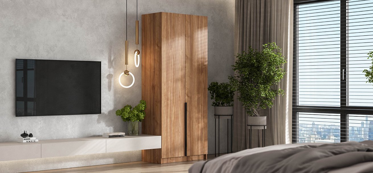 Босс Стандарт 90*220 шкаф распашной 2Д + ящики 01 Орех Селект