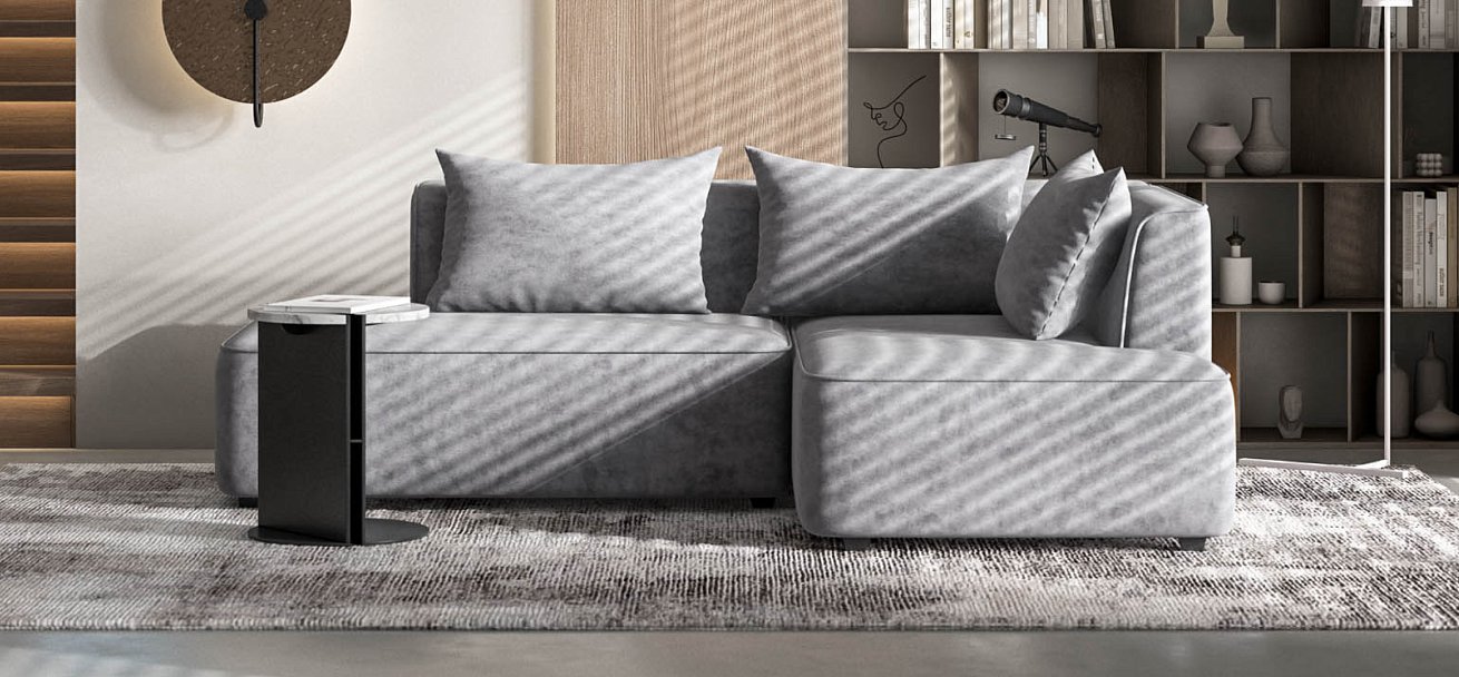 Угловой диван правый Кинг Твин велюр Роял агат