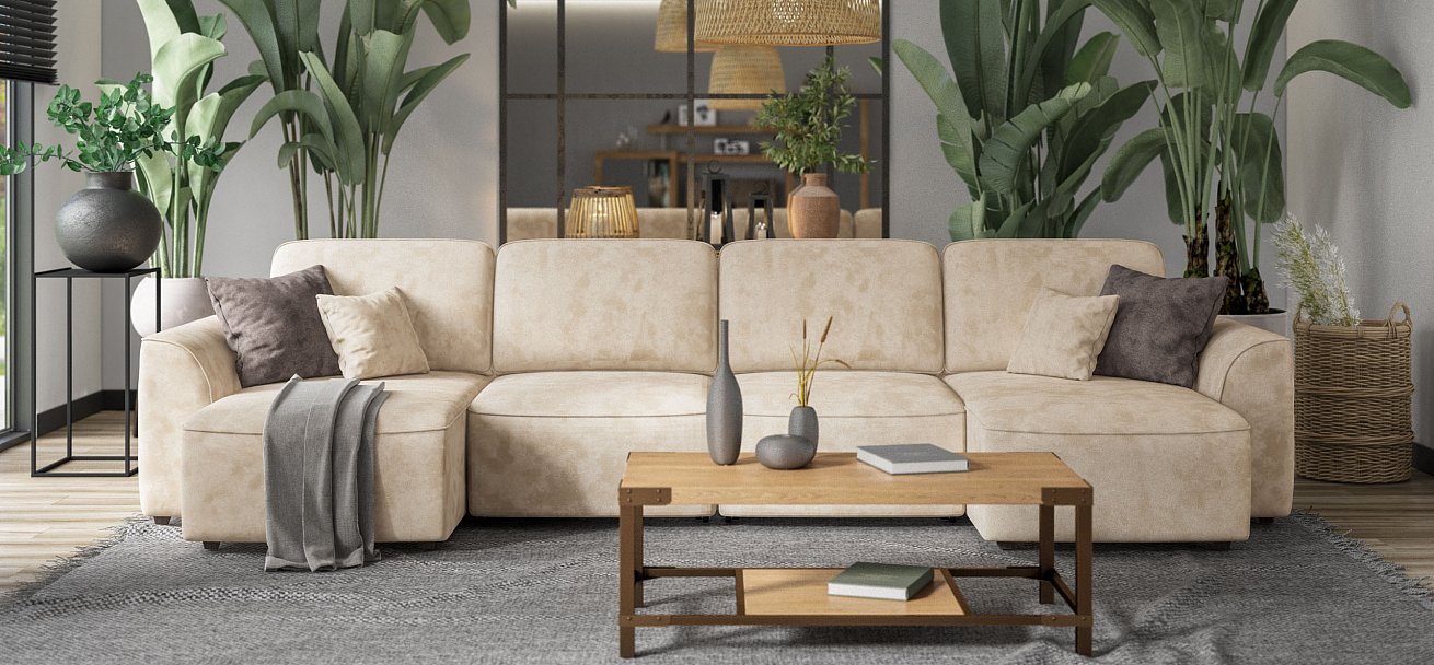 П-образный диван Кинг Модуль велюр Алькантара пепел